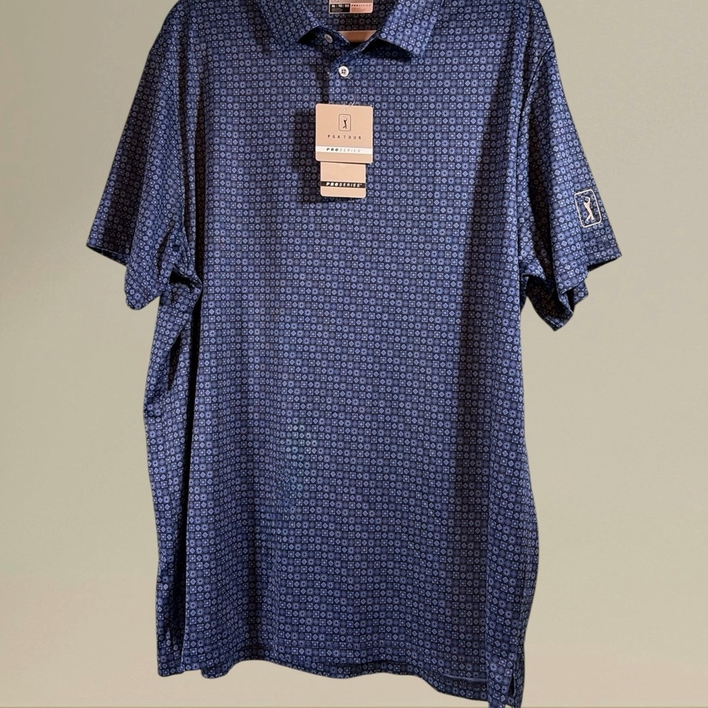 PGA Tour Athletic Fit UPF 40 Short Sleeve Polo Shirt Men’s Size XL/TG Blue NWT
